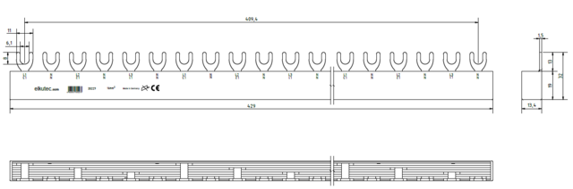 Fördelningsskena 2P 16mm² 24 moduler L1+N+L2+N+L3+N PSA/RCBO Gaffel 