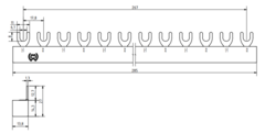 Fördelningsskena 2P 10mm² 16 moduler L1+N+L2+N+L3+N PSA/RCBO Gaffel