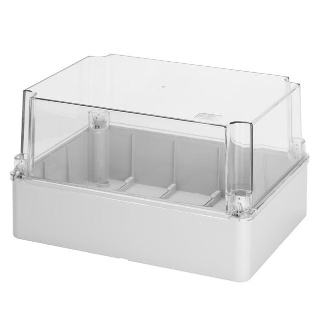 Kopplingslåda högt transparent lock 4 gångjärn, 380x300x180,Max 48mm, IP56 