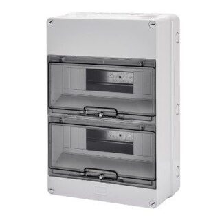Normkapsling med transparent dörr 250x375x135 24 (12X2) Moduler, IP55, Grå 