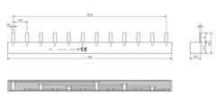 F&#246;rdelningsskena 2P 10mm&#178; 12 moduler L1+N+L2+L3+N 67.412.101