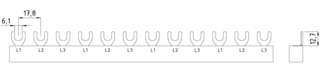 Fördelningsskena 3P 16mm² 12 moduler L1+ L2+ L3 500.312.101 
