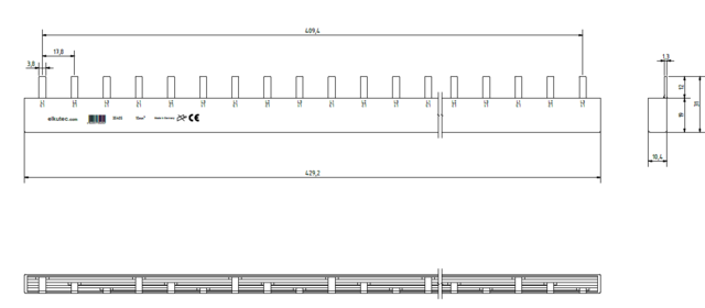 Fördelningsskena 3P 10mm² 24 moduler PIN L1+L2+L3 610.324.101 