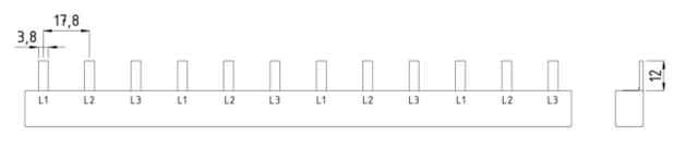 Fördelningsskena 3P 16mm² 24 moduler PIN L1+L2+L3 600.424.101 